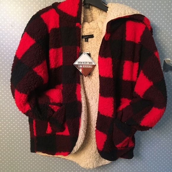 Sweet Rain Jackets & Blazers - NWT Sweet Rain Teddy Sherpa Jacket Plaid Reverse